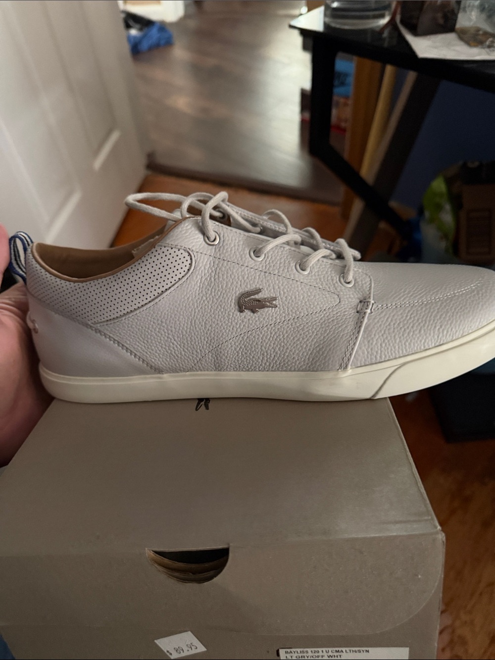 Lacoste Men’s Low-Top Leather Sneakers with Silver Crocodile Logo